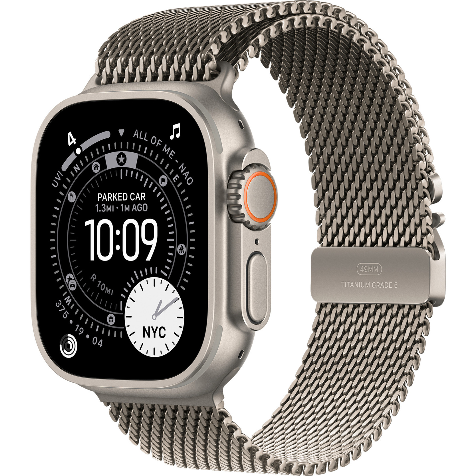 Apple Watch Ultra 3, Smartwatch titan, 49 mm, Milanaise Armband Titan Natur S, Titangehäuse, Cellular