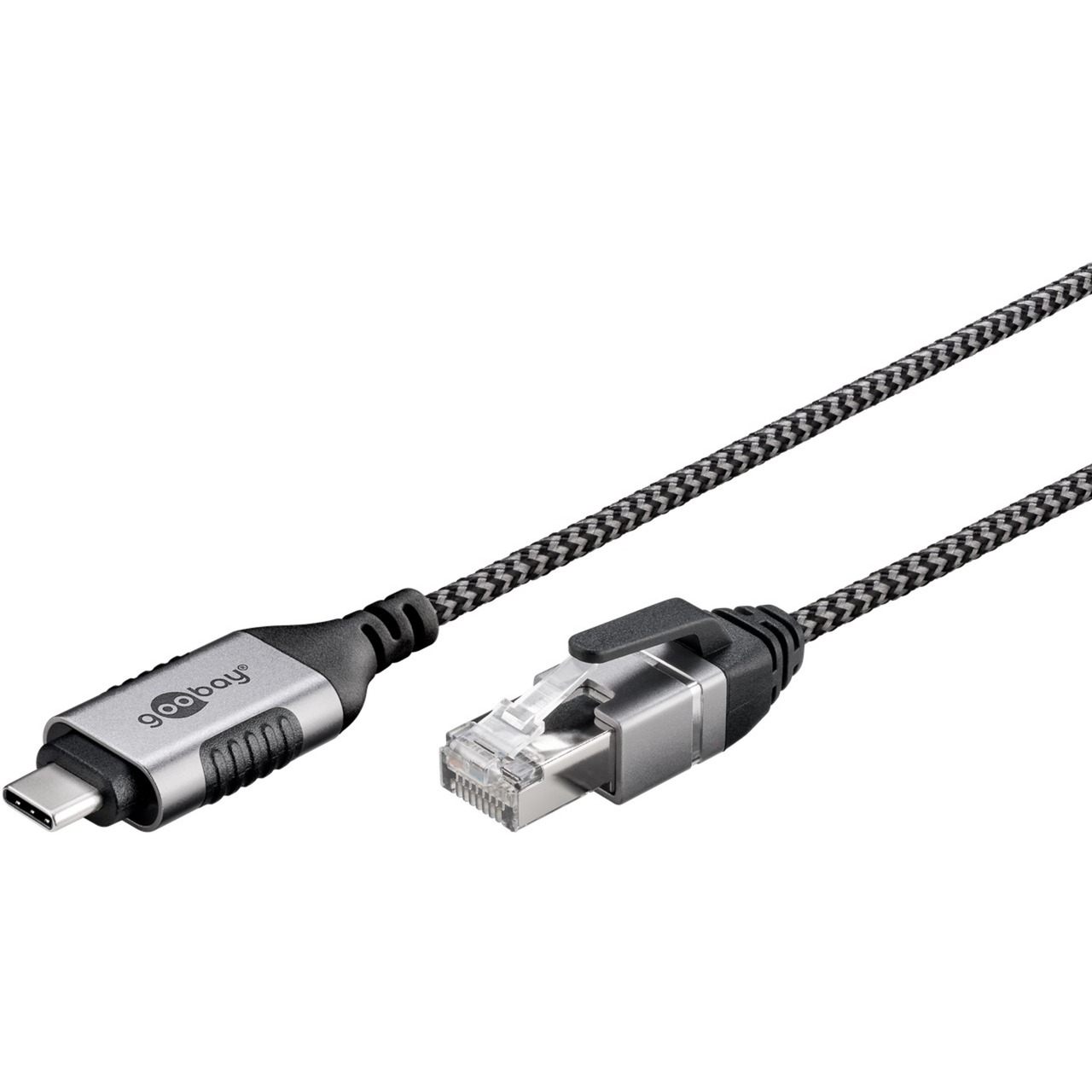 goobay Ethernet-Adapterkabel USB-C 3.2 Gen2 > RJ-45, Slim schwarz/grau, 15 Meter