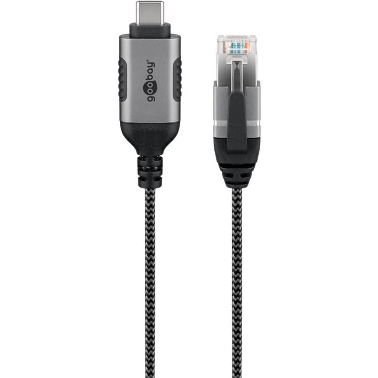 goobay Ethernet-Adapterkabel USB-C 3.2 Gen2 > RJ-45, Slim schwarz/grau, 15 Meter
