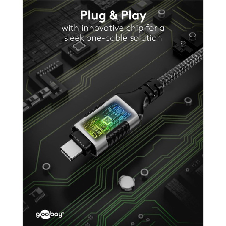goobay Ethernet-Adapterkabel USB-C 3.2 Gen2 > RJ-45, Slim schwarz/grau, 15 Meter