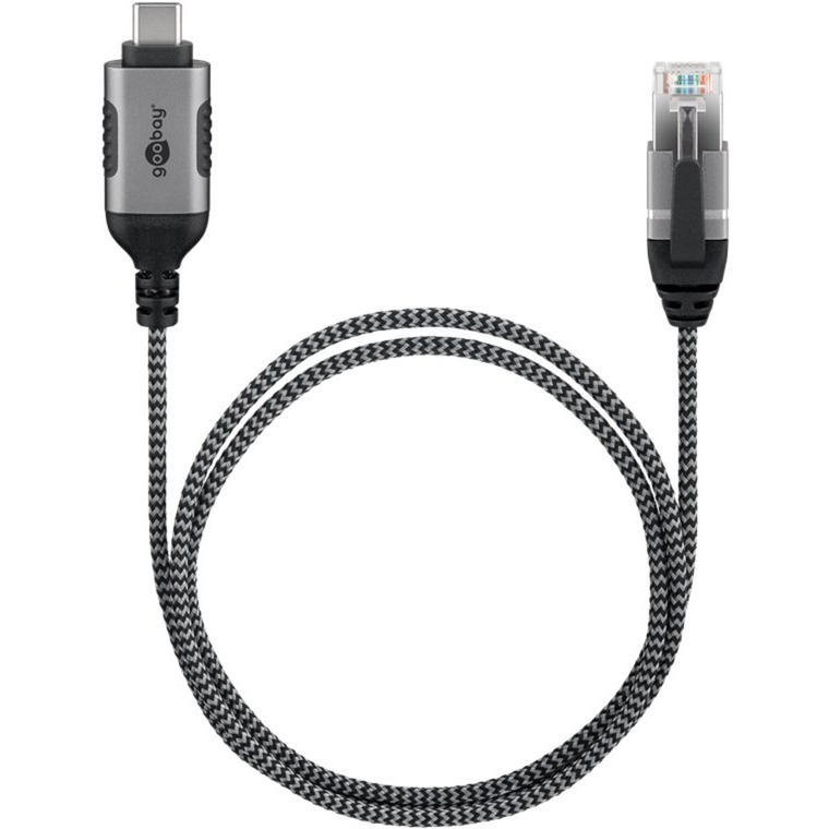 goobay Ethernet-Adapterkabel USB-C 3.2 Gen2 > RJ-45, Slim schwarz/grau, 15 Meter