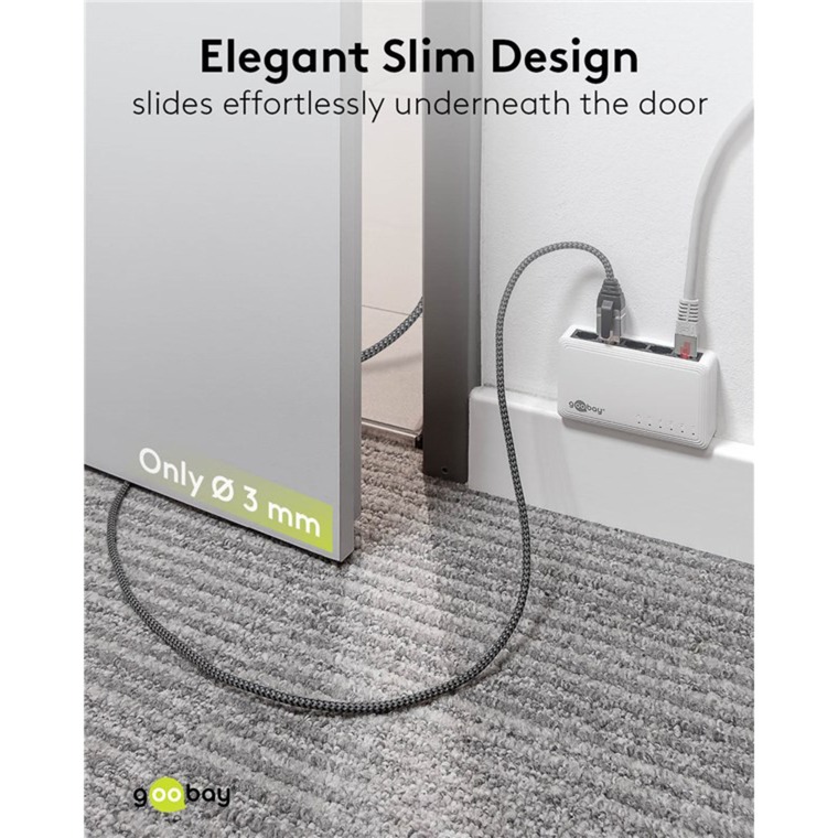 goobay Ethernet-Adapterkabel USB-C 3.2 Gen2 > RJ-45, Slim schwarz/grau, 15 Meter