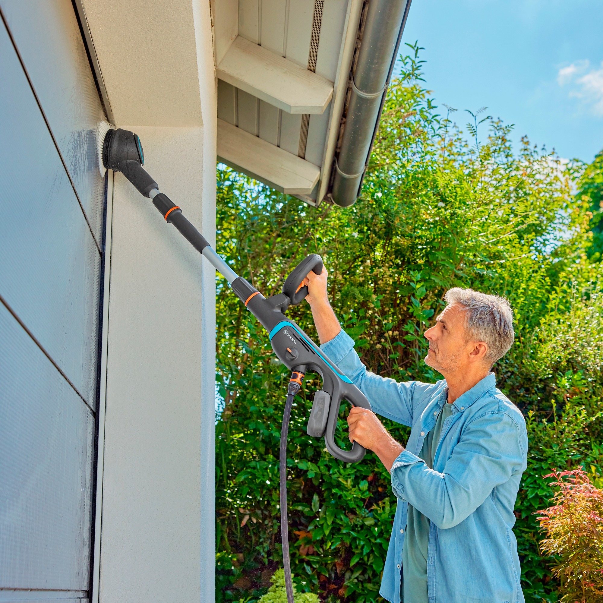 GARDENA Tellerbürsten-Aufsatz, für Akku-Multi-Reiniger AquaBrush, Waschbürste grau/türkis, komplette Einheit mit Tellerbürste Soft