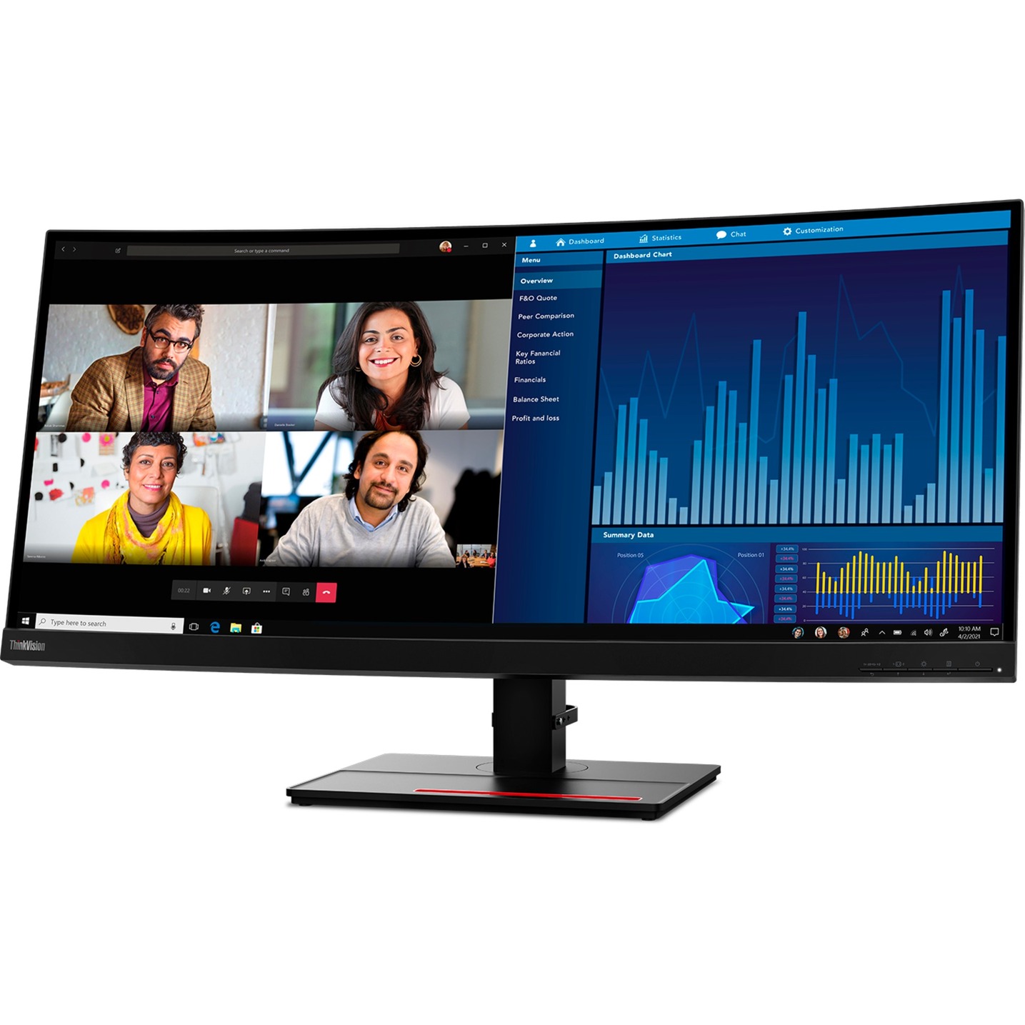 Lenovo ThinkVision P34w-20, LED-Monitor 86.7 cm (34.1 Zoll), schwarz, WQHD, IPS, Curved, USB-C