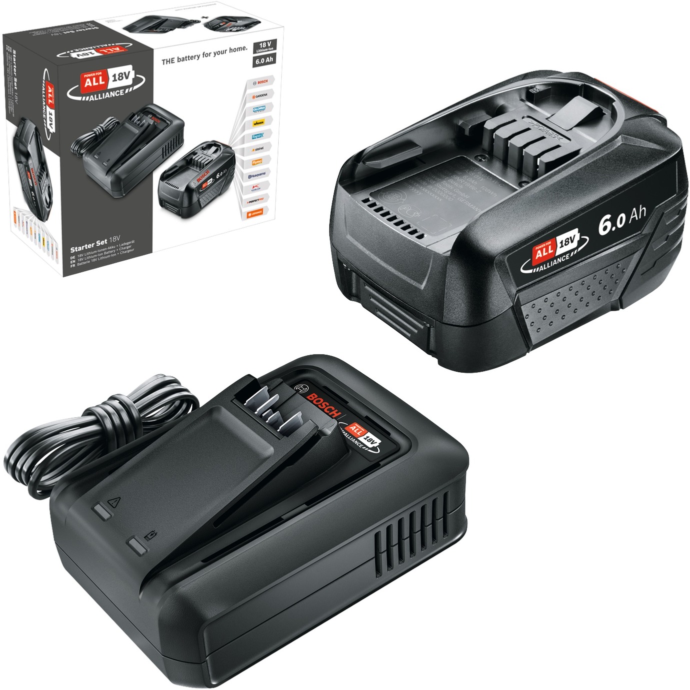 Bosch Akku Starter-Set 18V 1x 6,0Ah + Schnellladegerät AL 18V-44 schwarz, Li-Ionen Akku 6,0Ah, POWER FOR ALL ALLIANCE