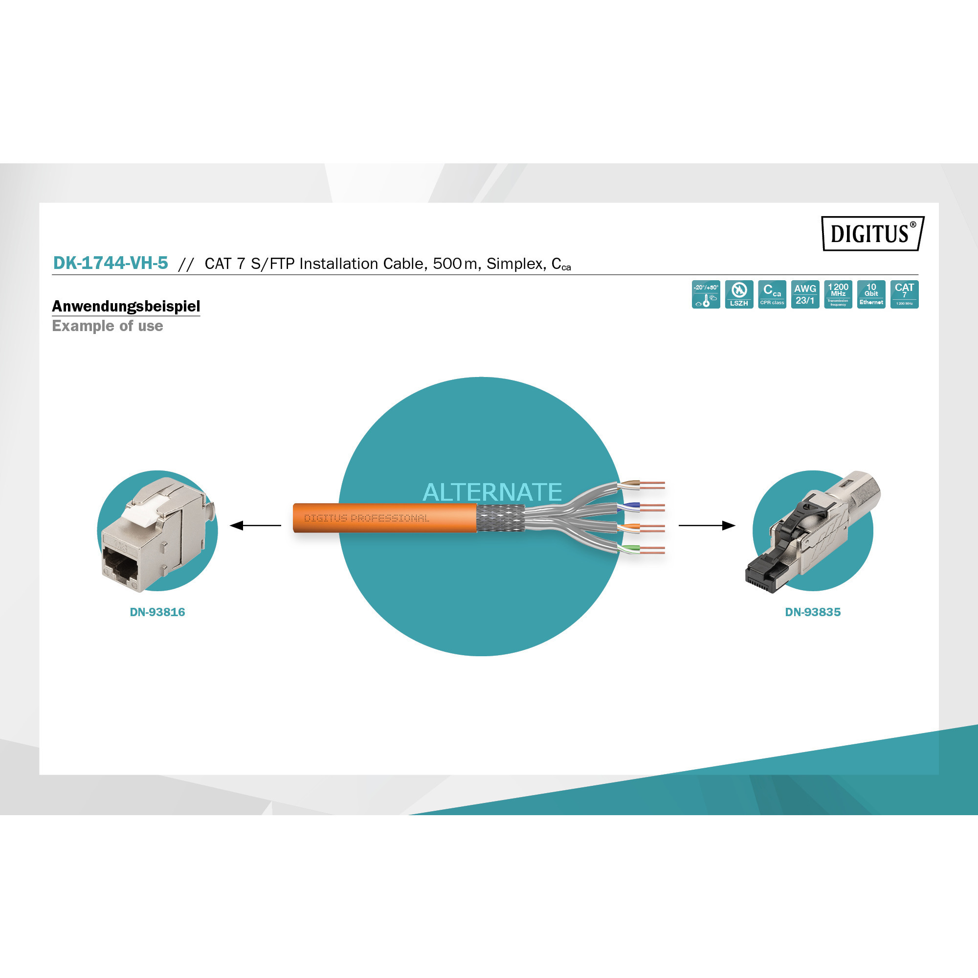 Digitus Professional Cat.7 S/FTP Verlegekabel simplex, Cca orange, 500 Meter Trommel