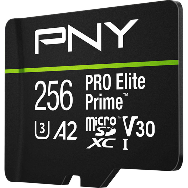 PNY Pro Elite Prime microSD 256 GB, Speicherkarte schwarz/grün, Class 10, U3, V30, A2, SD-Adapter