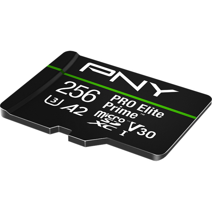 PNY Pro Elite Prime microSD 256 GB, Speicherkarte schwarz/grün, Class 10, U3, V30, A2, SD-Adapter