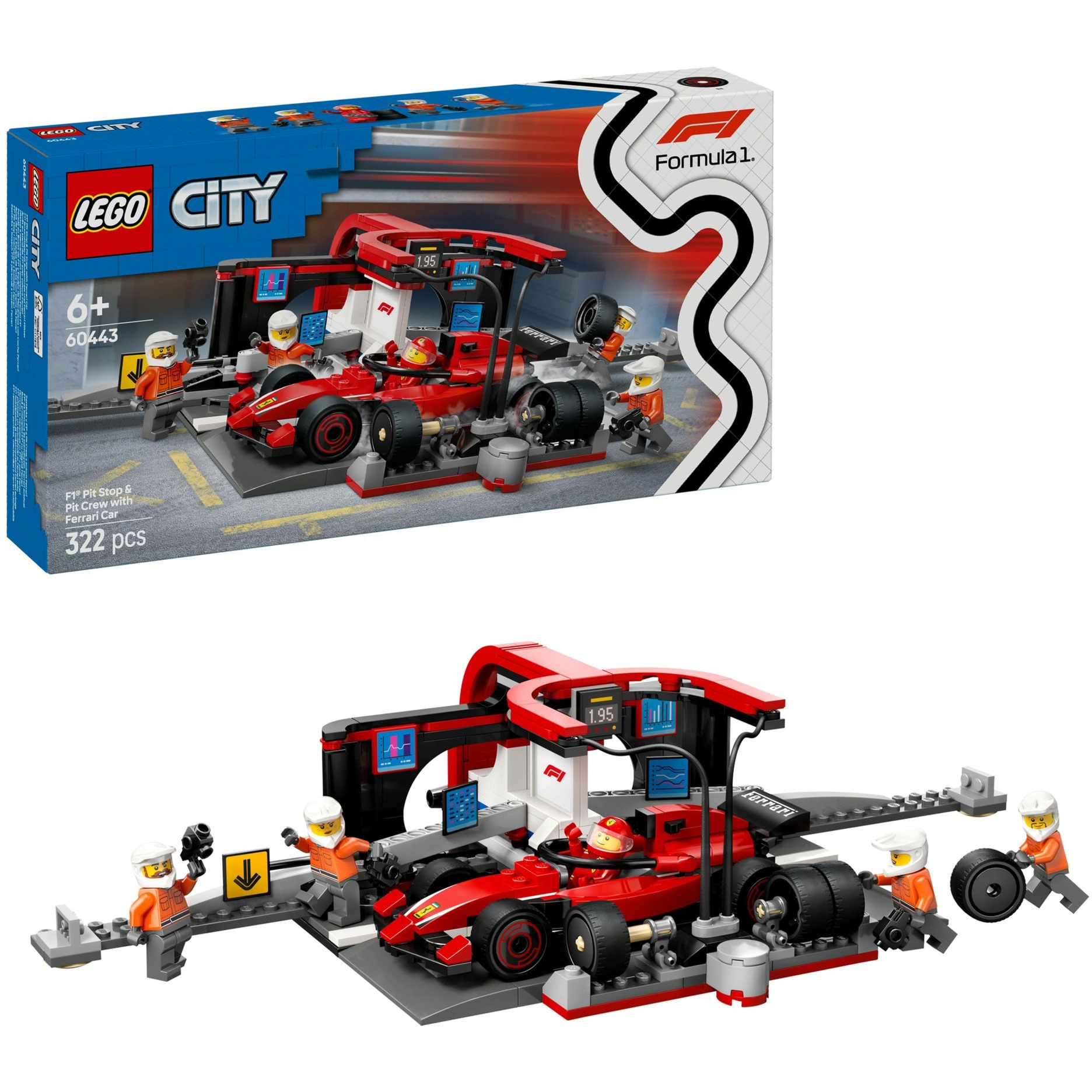 LEGO 60443 City F1 Boxenstopp mit Boxencrew und Ferrari Flitzer, Konstruktionsspielzeug