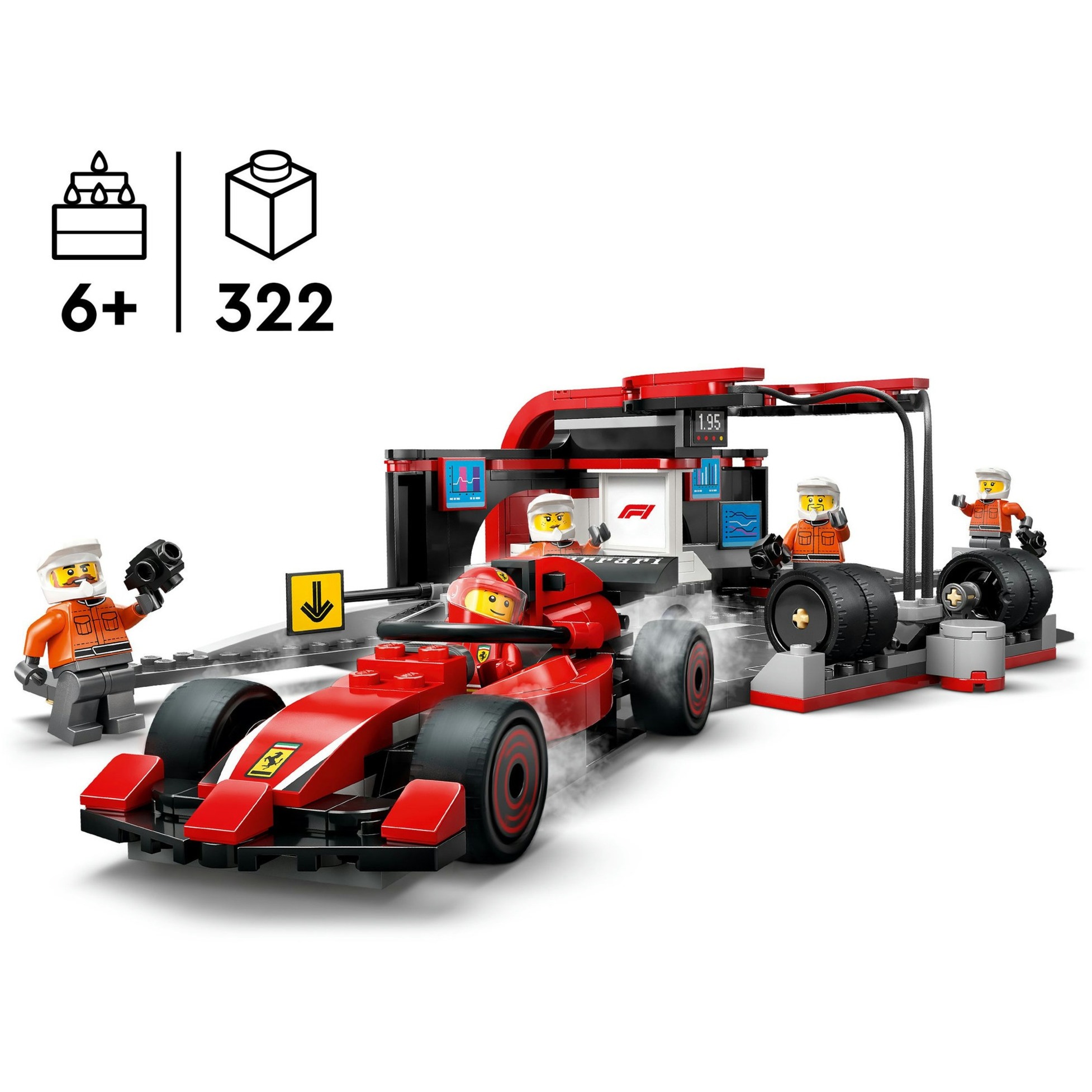 LEGO 60443 City F1 Boxenstopp mit Boxencrew und Ferrari Flitzer, Konstruktionsspielzeug