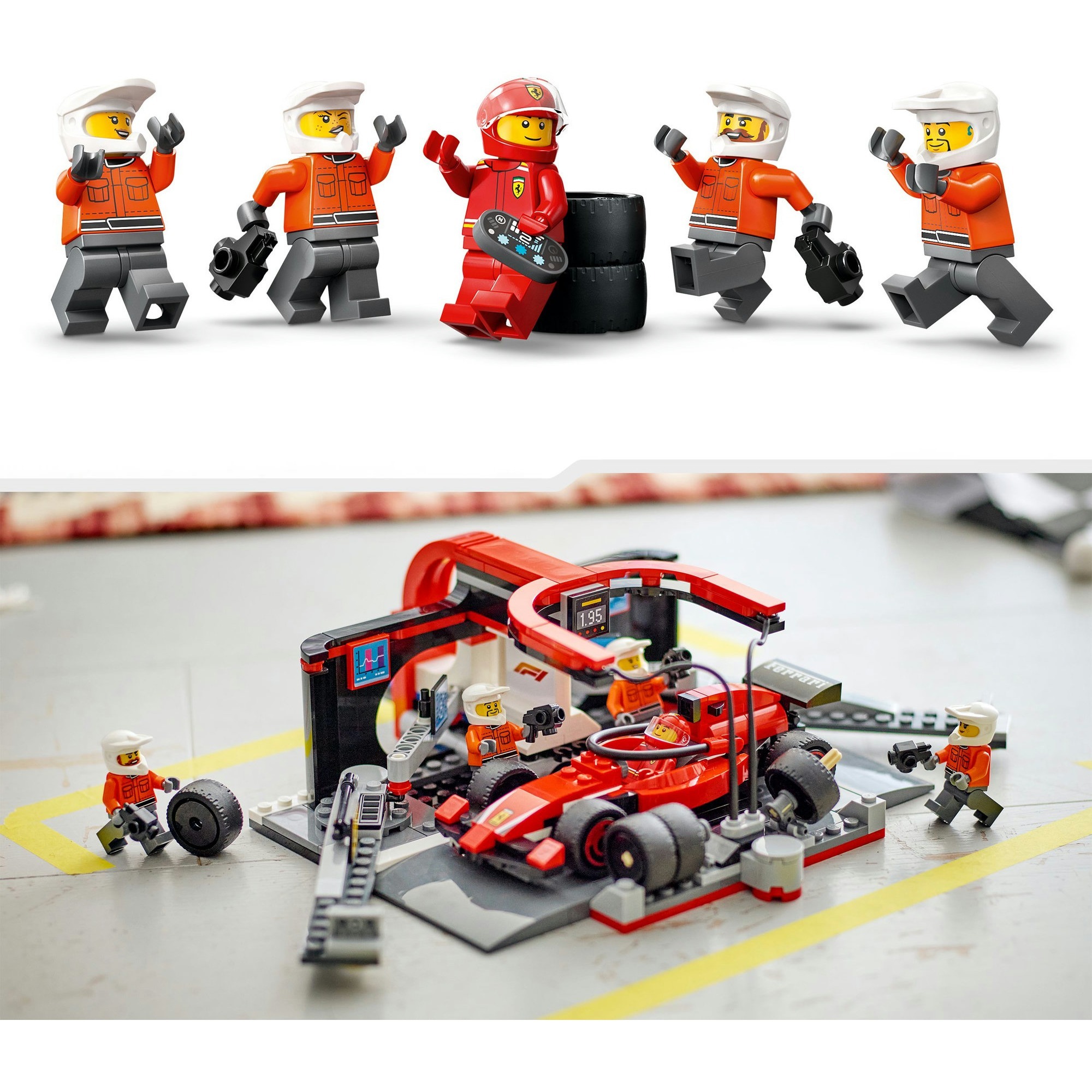 LEGO 60443 City F1 Boxenstopp mit Boxencrew und Ferrari Flitzer, Konstruktionsspielzeug
