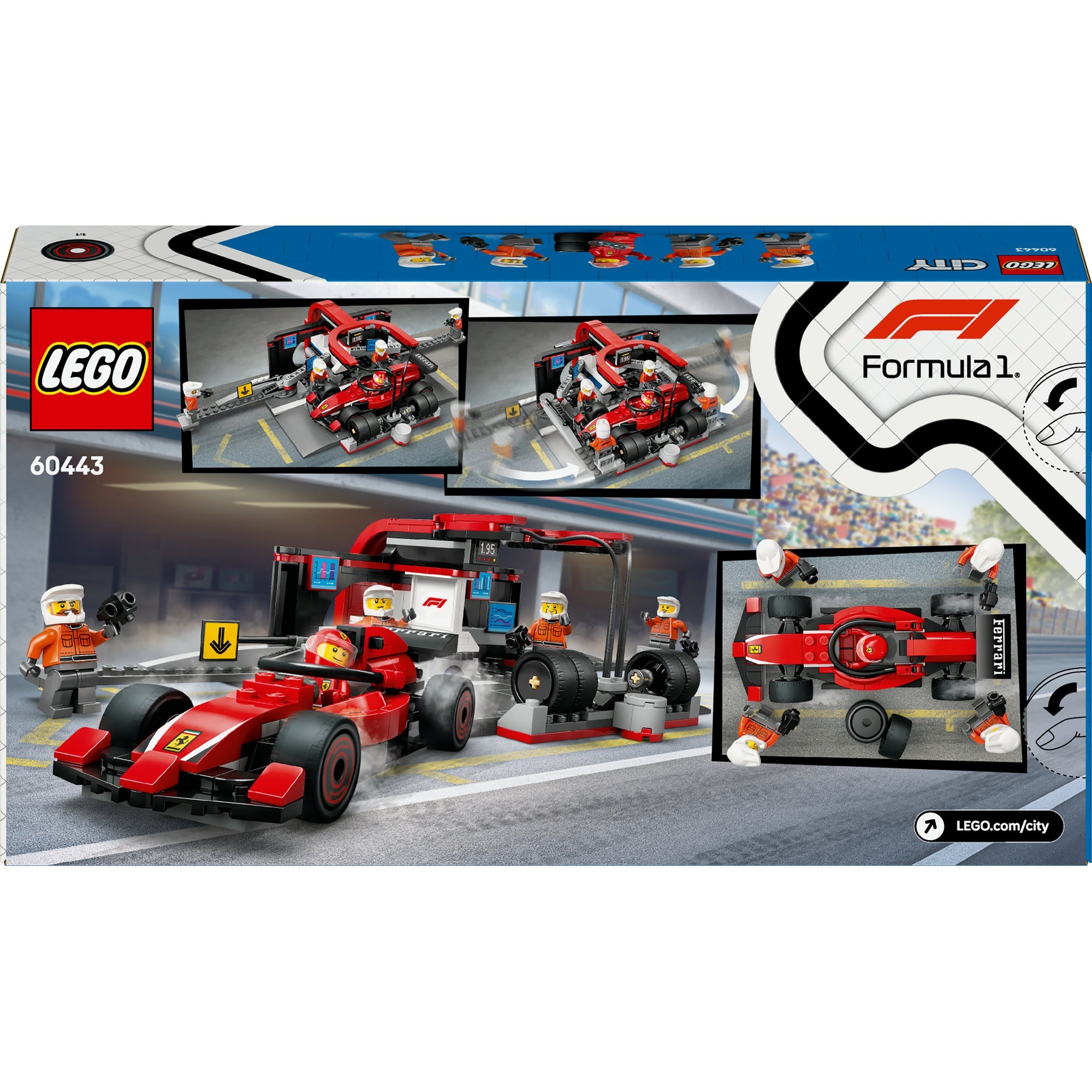 LEGO 60443 City F1 Boxenstopp mit Boxencrew und Ferrari Flitzer, Konstruktionsspielzeug