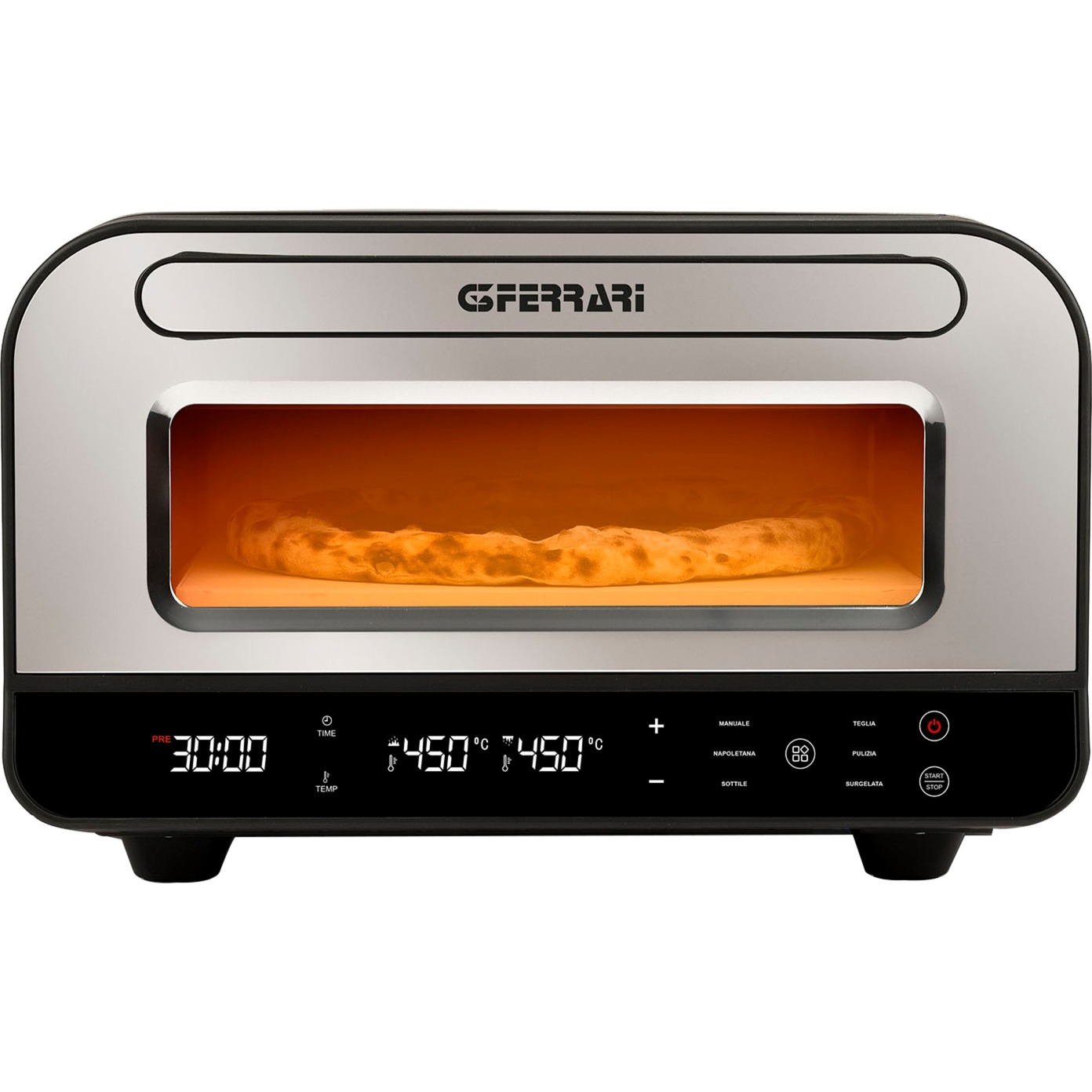 G3 Ferrari Pizzaofen Pizza Pro 2 Minuti G10204 edelstahl/schwarz, bis 1.850 Watt, für Pizza Ø 32cm, inkl. Pizzaschieber