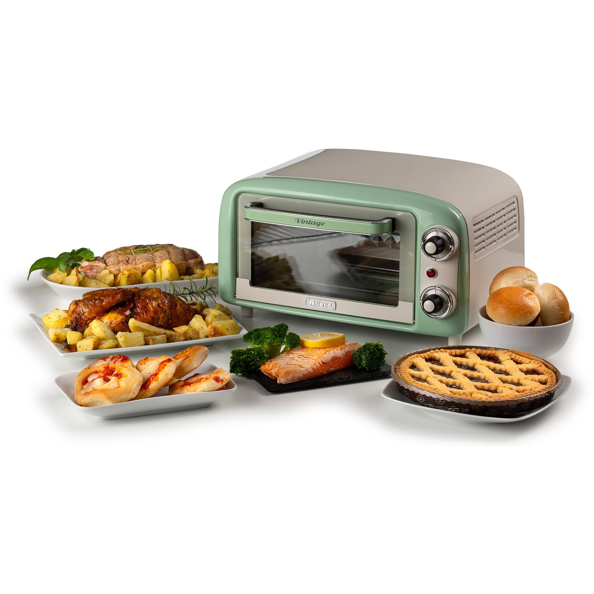 Ariete Mini-Backofen Vintage Green weiß/hellgrün, 800 Watt, 10 Liter