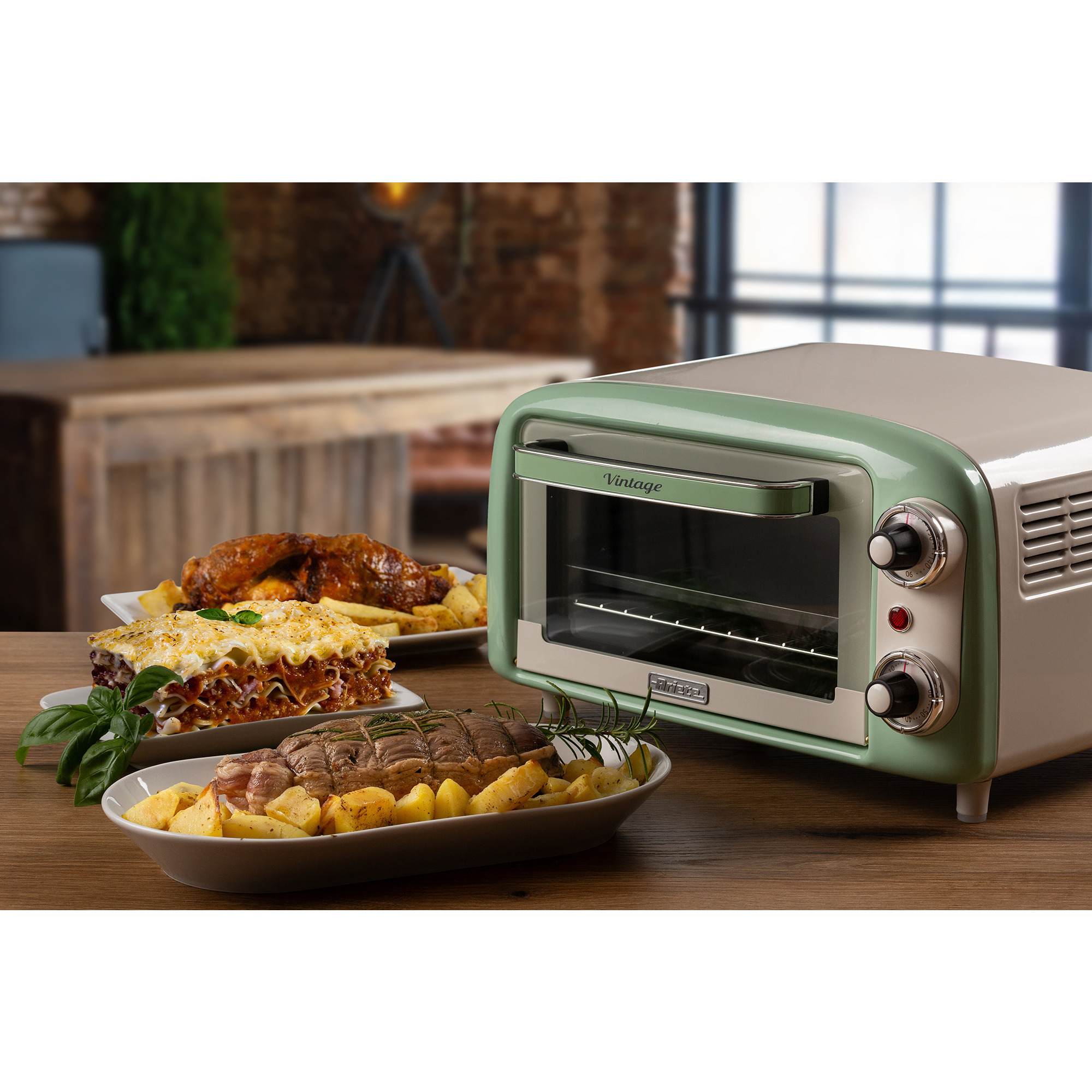 Ariete Mini-Backofen Vintage Green weiß/hellgrün, 800 Watt, 10 Liter