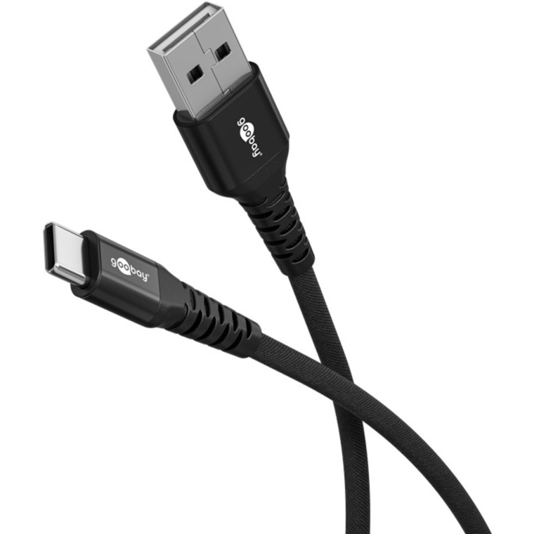 goobay Supersoftes USB 2.0 Textilkabel, USB-A Stecker > USB-C Stecker schwarz, 3 Meter