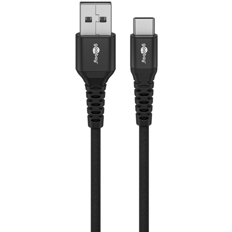 goobay Supersoftes USB 2.0 Textilkabel, USB-A Stecker > USB-C Stecker schwarz, 3 Meter