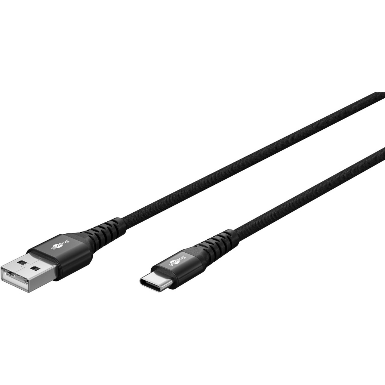 goobay Supersoftes USB 2.0 Textilkabel, USB-A Stecker > USB-C Stecker schwarz, 3 Meter