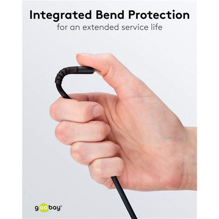 goobay Supersoftes USB 2.0 Textilkabel, USB-A Stecker > USB-C Stecker schwarz, 3 Meter