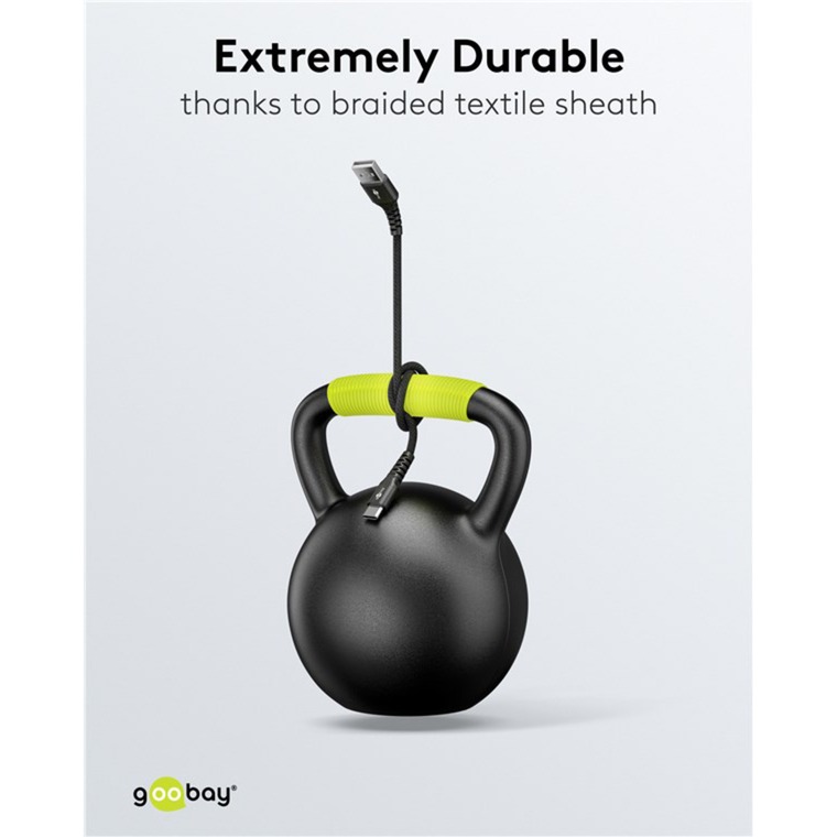 goobay Supersoftes USB 2.0 Textilkabel, USB-A Stecker > USB-C Stecker schwarz, 3 Meter