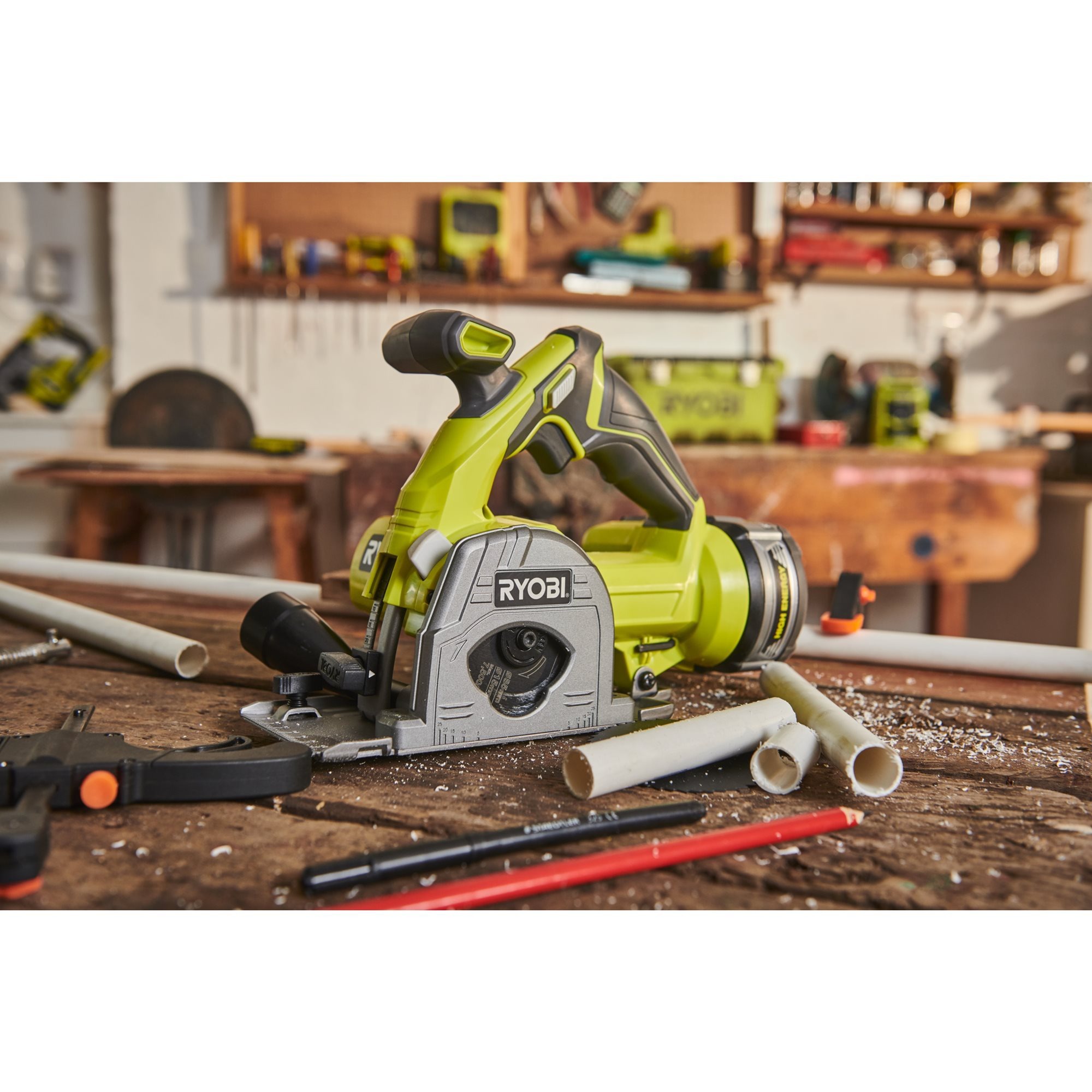 Ryobi ONE+ Akku-Tauchsäge R18MMS-0, 18Volt, Handkreissäge grün/schwarz, ohne Akku und Ladegerät