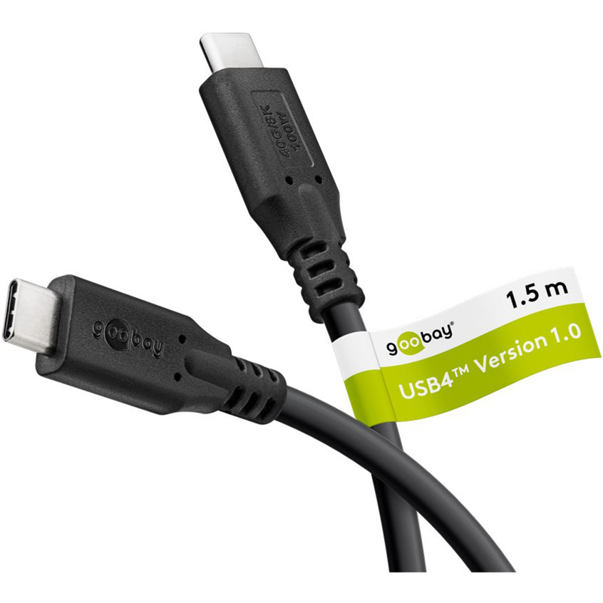 goobay USB4 Gen 3x2 Kabel, USB-C Stecker > USB-C Stecker, 40Gbit/s schwarz, 1,5 Meter, PD, Laden mit bis zu 100 Watt