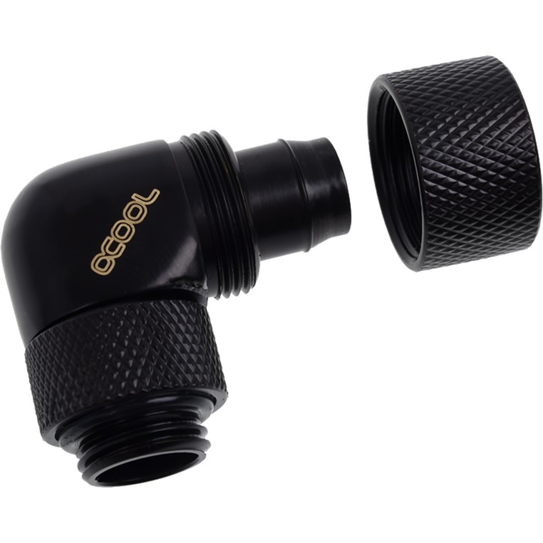 Alphacool Eiszapfen Anschraubtülle, Verbindung schwarz, 90° gewinkelt, 360° drehbar