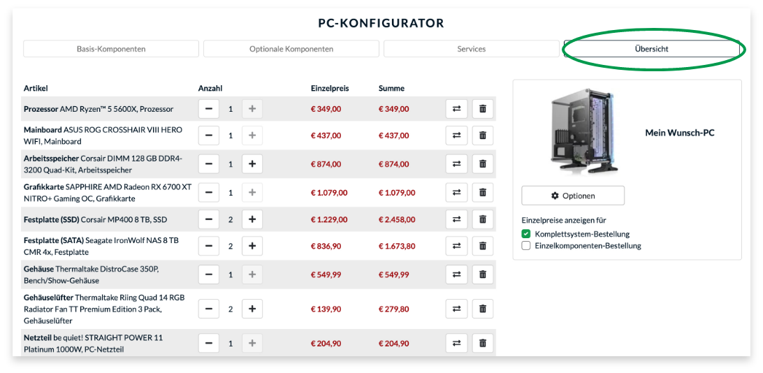 Übersicht und bestellen